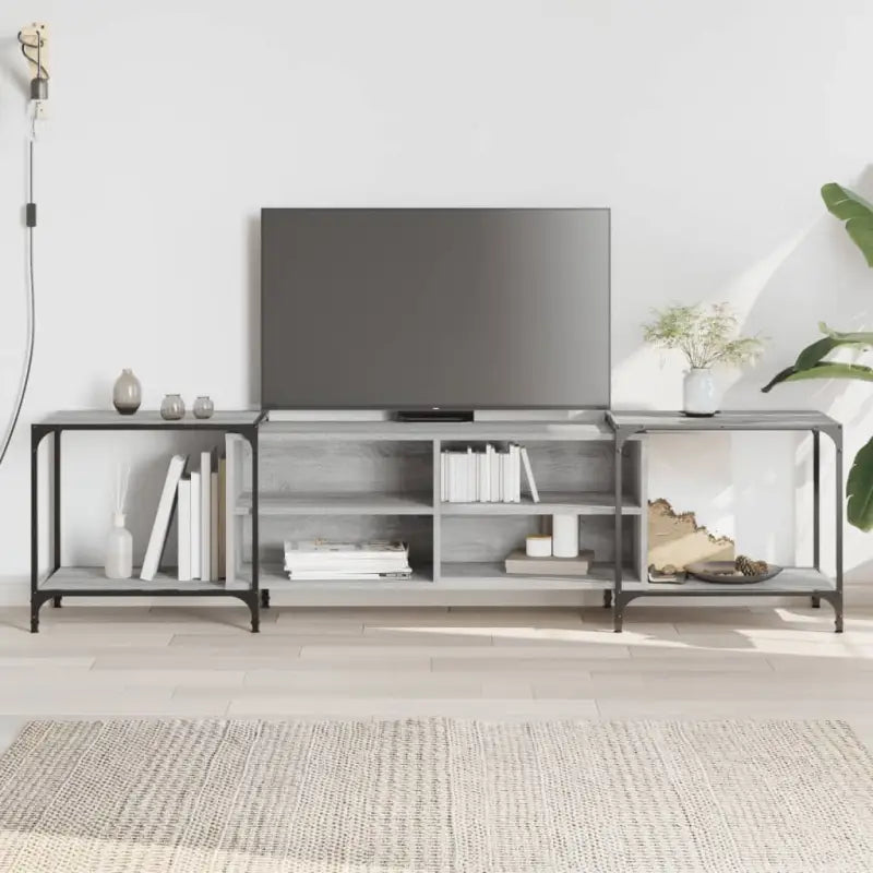 Trendy Tv-meubel met bewerkt hout en metalen frame - Grijs sonoma / 1 / 203 cm - Tv-meubels