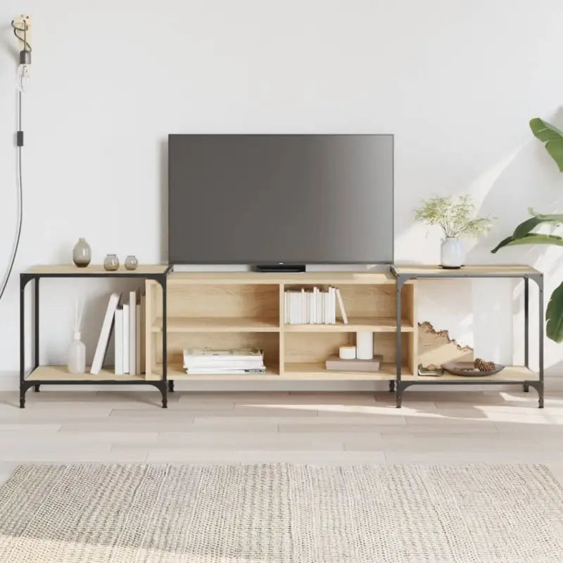Trendy Tv-meubel met bewerkt hout en metalen frame - Sonoma eiken / 1 / 203 cm - Tv-meubels