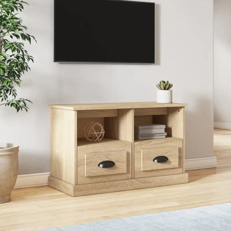 Trendy TV-meubel van bewerkt hout met strak design en duurzame afwerking - Sonoma eiken / 80 x 35 x 50 cm / 1