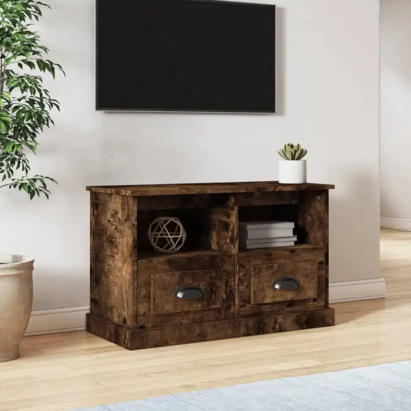 Trendy TV-meubel van bewerkt hout met strak design en duurzame afwerking - Gerookt eiken / 80 x 35 x 50 cm / 1