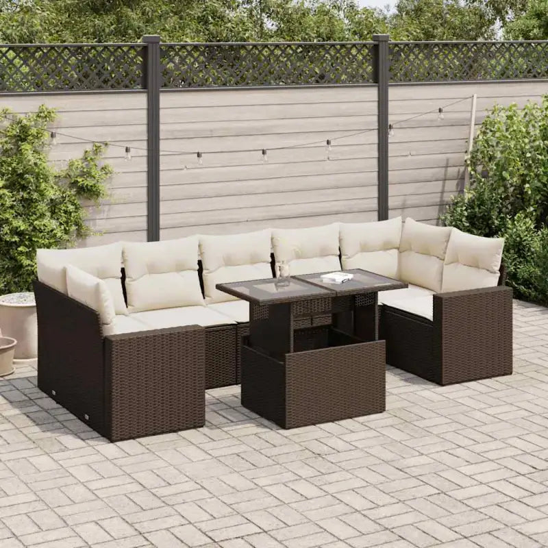 Tuin Lounge Set in Zwart Materiaal met Gepoedercoat Staal Afmetingen - Bruin en crème / met opbergruimte - Tuinsets