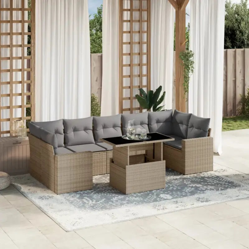 Tuin Lounge Set in Zwart Materiaal met Gepoedercoat Staal Afmetingen - Beige en grijs / zonder opbergruimte - Tuinsets