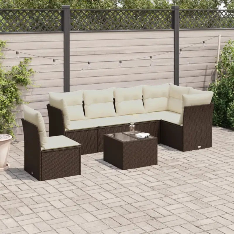 Tuinbank met poly rattan en gepoedercoat staal voor comfortabele zitervaring - Bruin en crème / Zonder tafel - Tuinsets