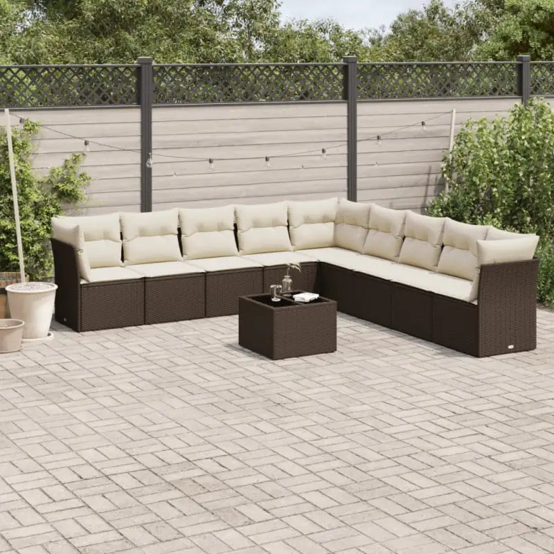 Tuinbank van Poly Rattan met comfortabele zitervaring en gepoedercoat staal - Bruin en crème / Met tafel - Tuinsets