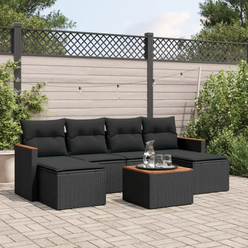 Tuinkussen loungeset van gepoedercoat staal met beige materiaal - Zwart / Met tafel - Tuinsets