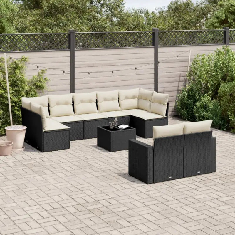 Tuinset in beige materiaal met gepoedercoat staal en comfortabele afmetingen - Zwart en crème / Met tafel - Tuinsets