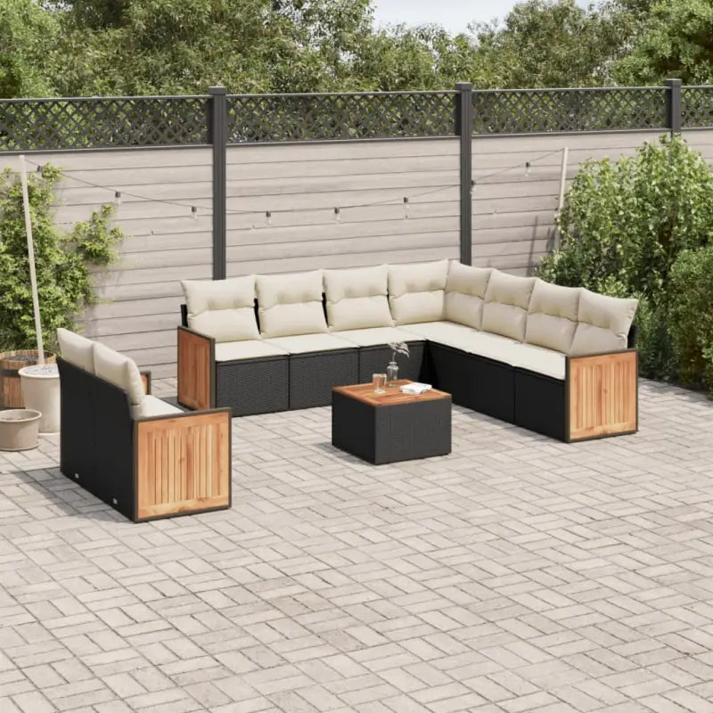 Tuinset in zwart materiaal met gepoedercoat staal en comfortabele afmetingen - Zwart en crème / Met tafel - Tuinsets