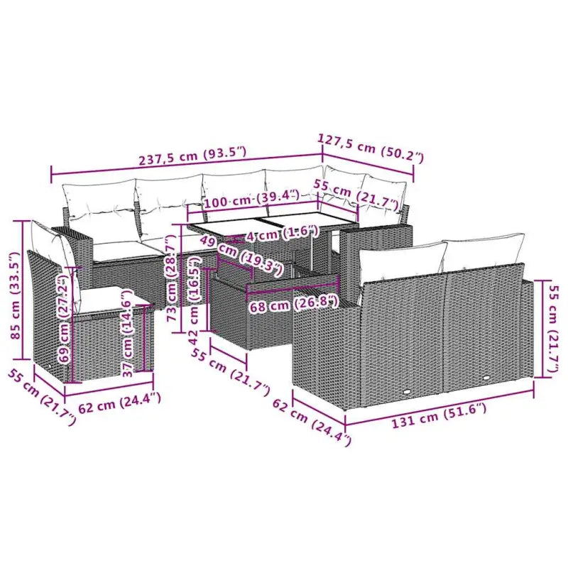 Tuinset met beige materiaal en gepoedercoat staal afmetingen - Tuinsets