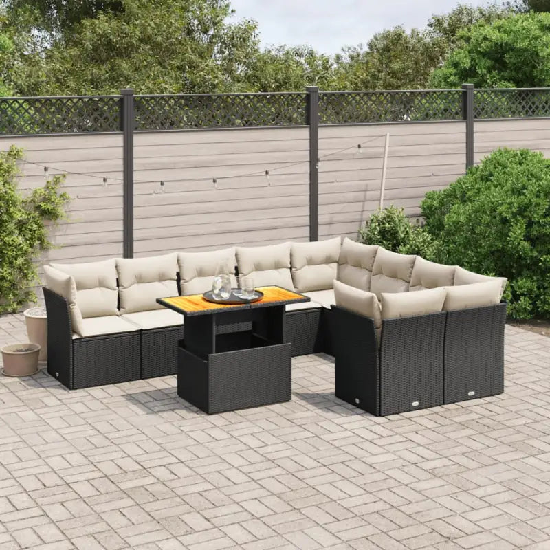 Tuinset met beige materiaal en gepoedercoat staal afmetingen - Zwart en crème / 4x hoek + 5x midden + Tafel - Tuinsets