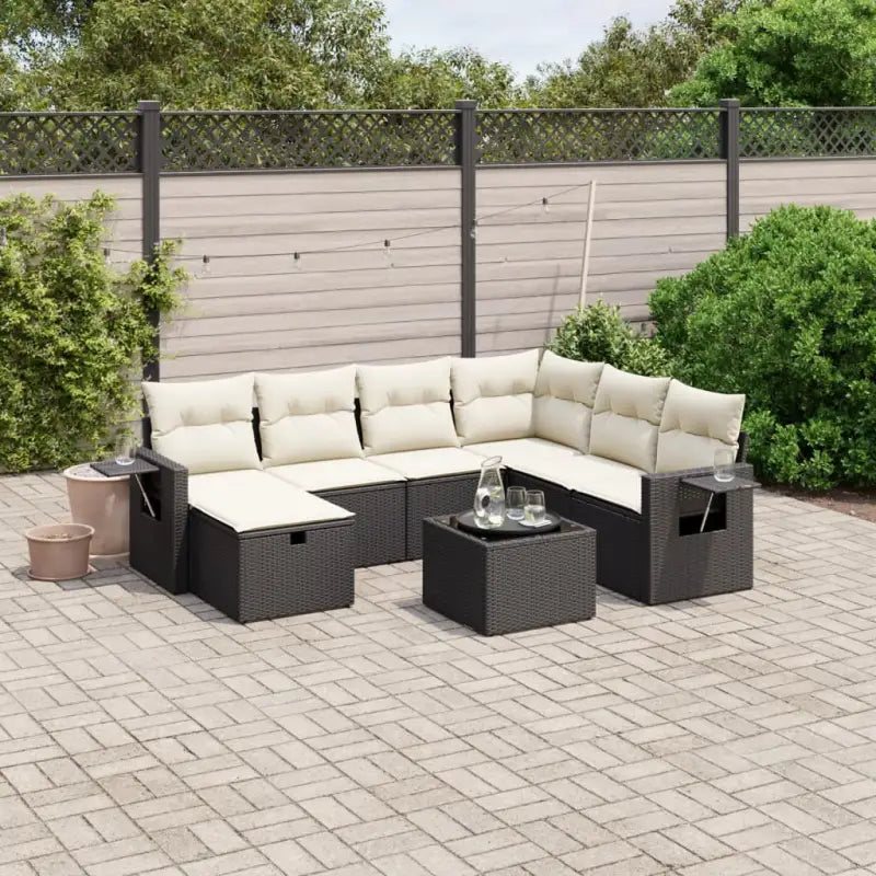 Tuinset met beige materiaal en gepoedercoat staal afmetingen - Zwart en crème / Met tafel - Tuinsets