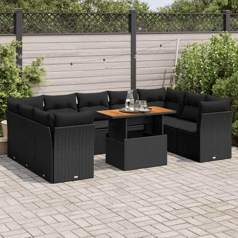 Tuinset met beige materiaal en gepoedercoat staal afmetingen - Zwart / Tafel + 4x hoek + 5x midden - Tuinsets