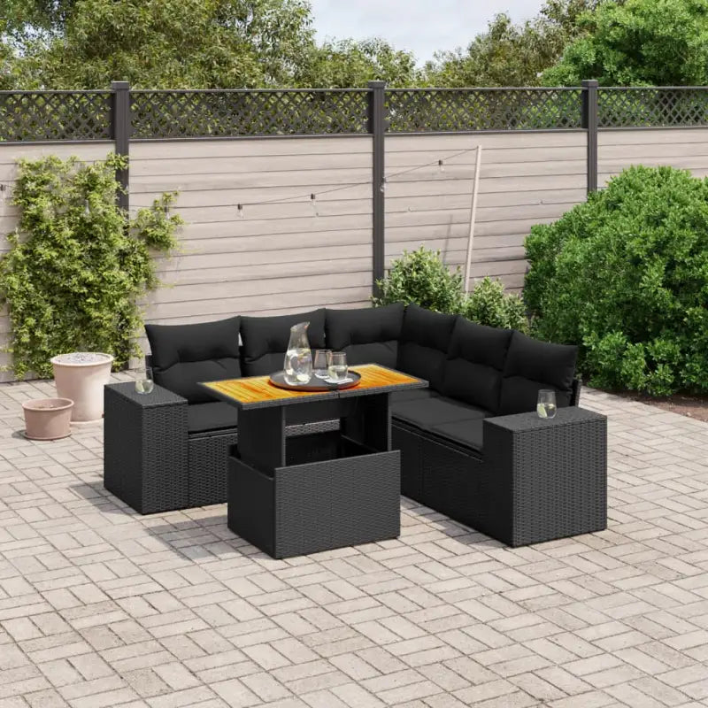 Tuinset met beige materiaal en gepoedercoat staal afmetingen - Zwart / 3x hoek + 2x midden + Tafel - Tuinsets