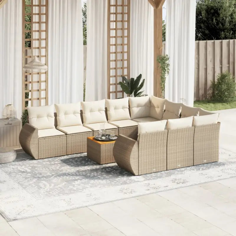 Tuinset met beige materiaal en gepoedercoat staal voor comfortabel outdoor genieten - Beige / Tafel + 6x midden + 2x