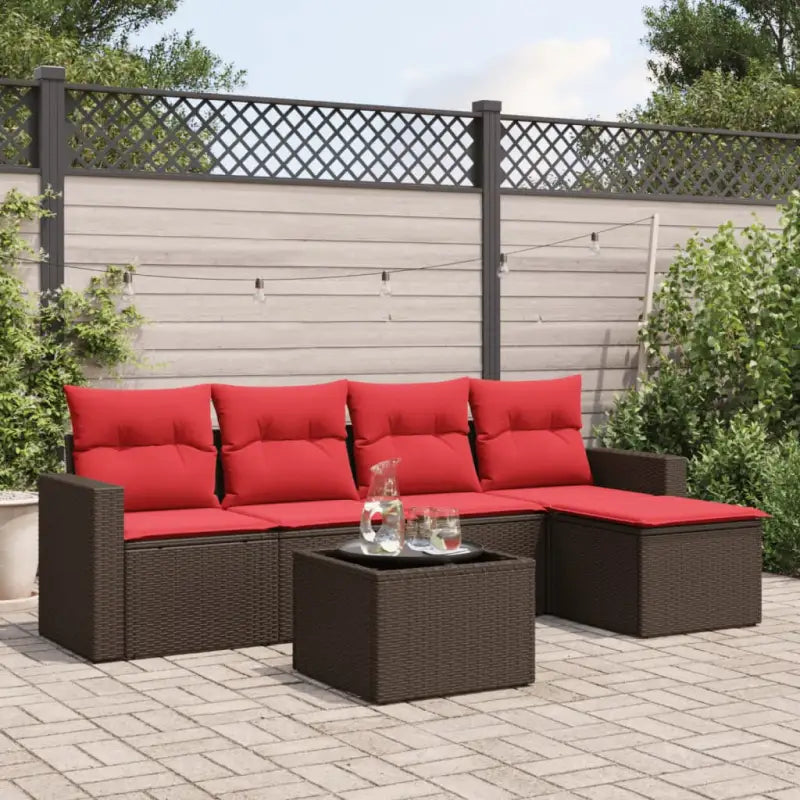 Tuinset met bruin materiaal en gepoedercoat staal afmetingen - Bruin en rood / Met tafel - Tuinsets