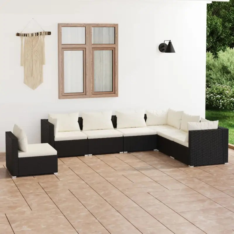 Tuinset met comfortabele zitkussens en optimale diepte zitting - Zwart en crème / 4x midden + 3x hoek - Tuinsets