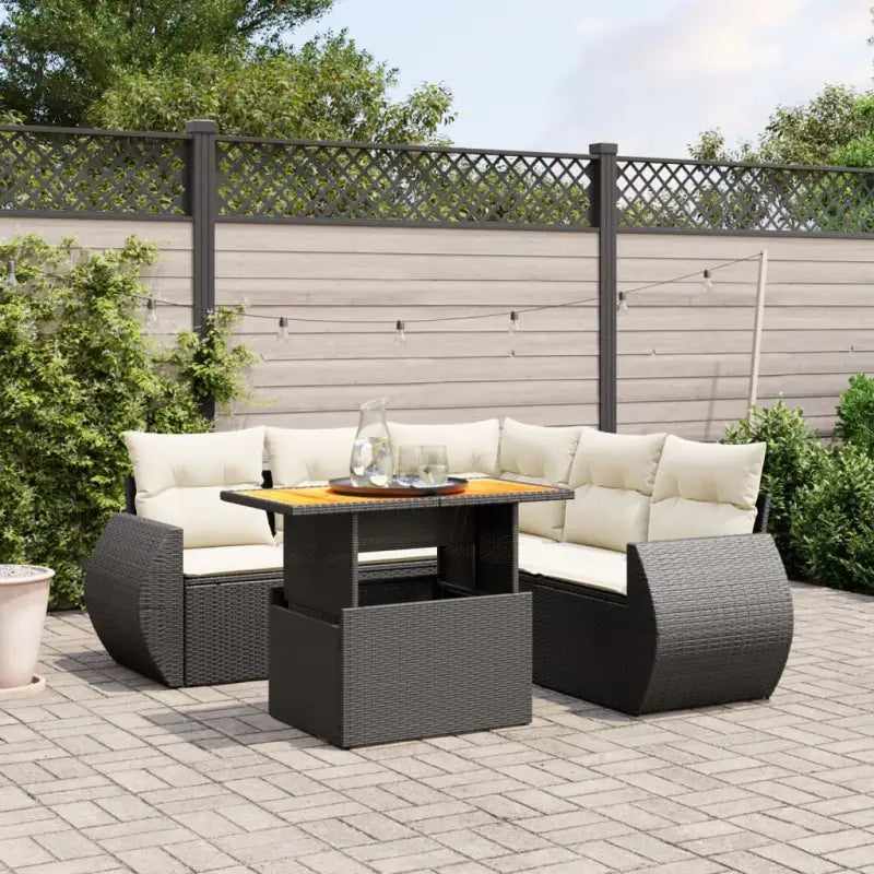 Tuinset met grijs materiaal en gepoedercoat staal voor buitengebruik - Zwart en crème / 3x hoek + 2x midden + Tafel