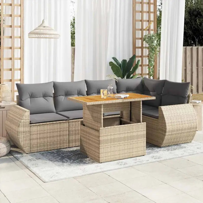 Tuinset met grijs materiaal en gepoedercoat staal voor buitengebruik - beige en lichtgrijs / 3x hoek + Tafel + 2x