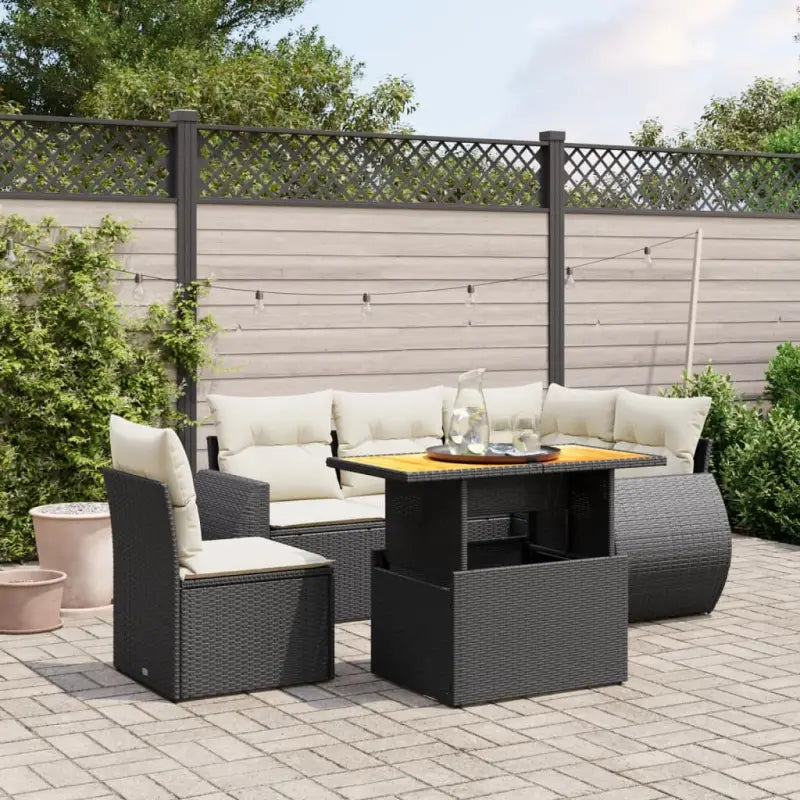 Tuinset met grijs materiaal en gepoedercoat staal voor buitengebruik - Zwart en crème / Tafel + 3x hoek + 2x midden