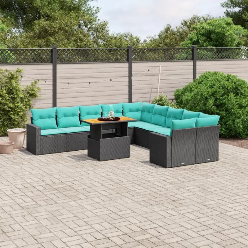 Tuinset met grijs materiaal en gepoedercoat staal voor terrasplezier - Zwart en blauw / 6x midden + 2x hoek + 2x Bank