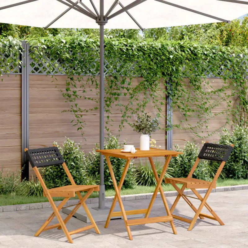 Tuinset met massief acaciahout en poly rattan voor in de tuin - Zwart / 60 x 60 x 75 cm - Tuinsets
