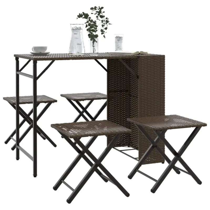 Tuinset met poly rattan en afmetingen tafel en kruk voor buitengebruik - Bruin - Tuinsets