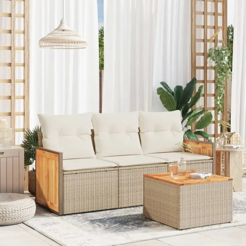 Tuinset met poly rattan en beige materiaal voor comfortabel buitenplezier - beige en crèmekleurig / Met tafel - Tuinsets