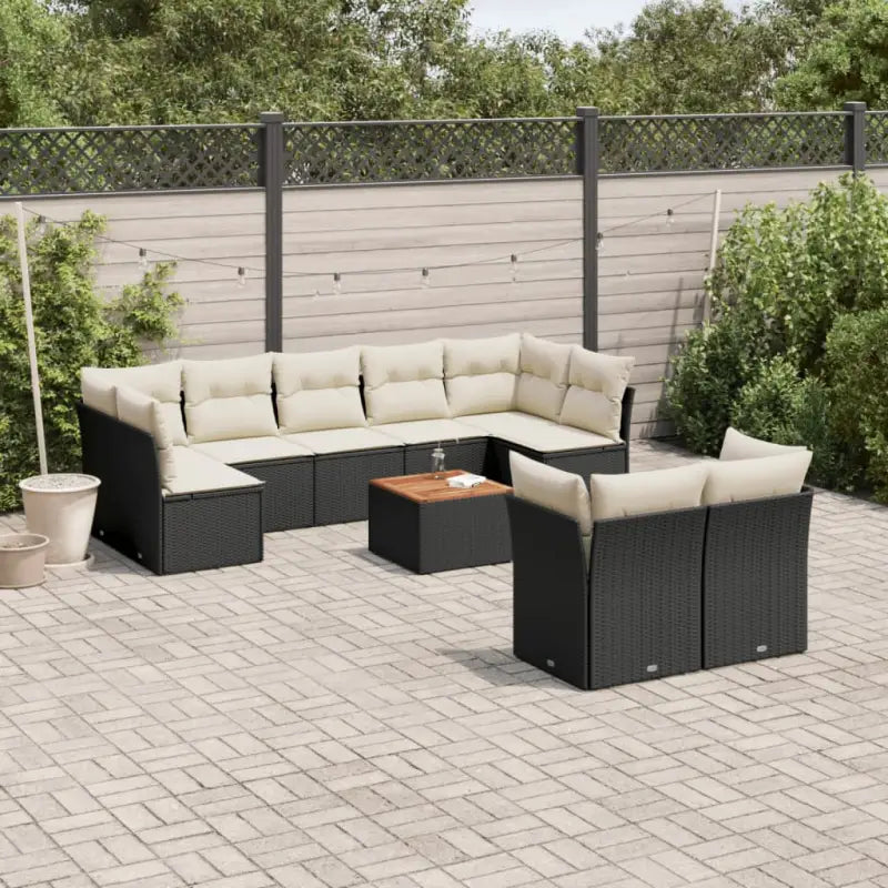 Tuinset met poly rattan en gepoedercoat staal voor buitenplezier - Zwart en crème / 5x midden + 4x hoek + Tafel