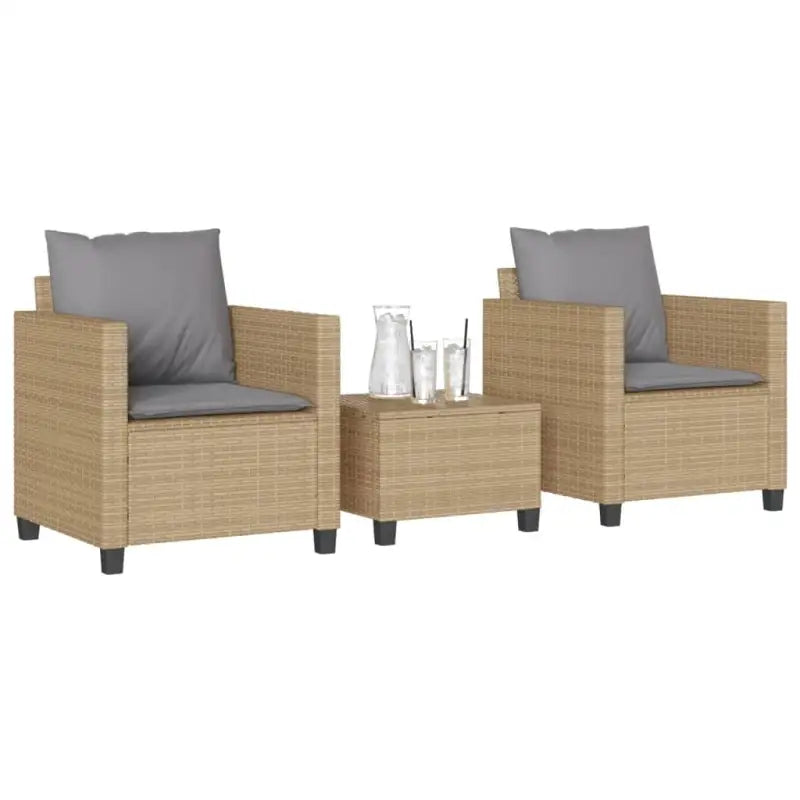 Tuinset met poly rattan en gepoedercoat staal voor buitenplezier - Beige en grijs - Tuinsets