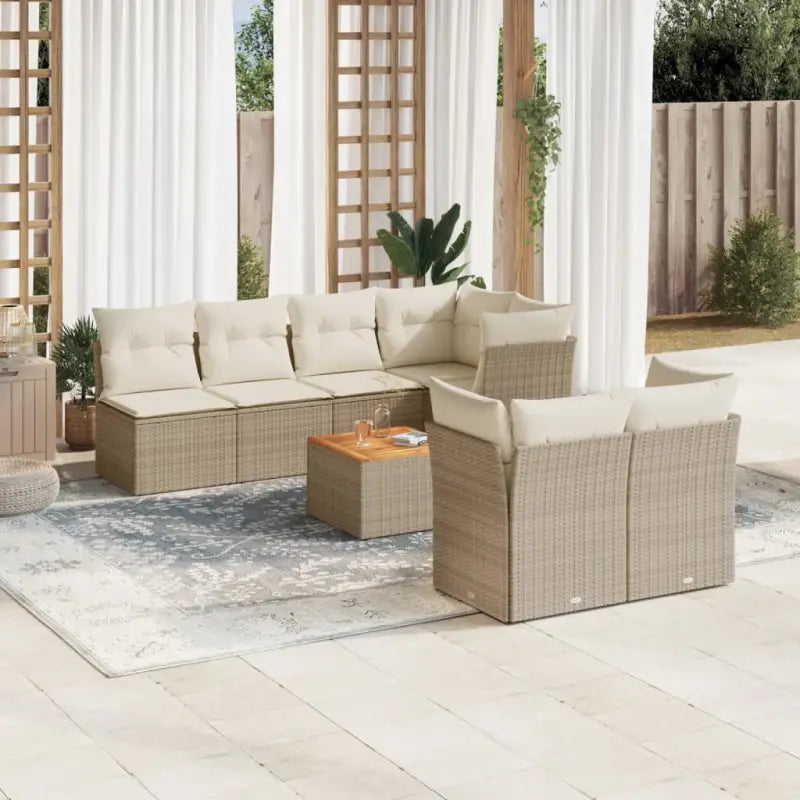 Tuinset met poly rattan en gepoedercoat staal voor ontspannen buitenplezier - Beige / 4x hoek + 3x midden + Tafel