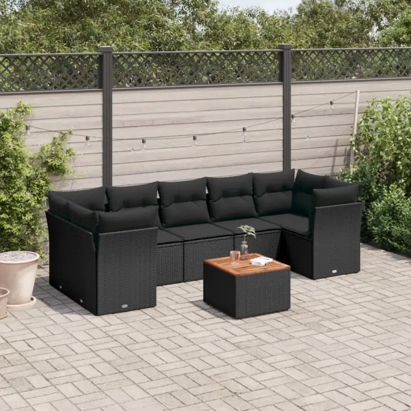 Tuinset met poly rattan en gepoedercoat staal voor ontspannen buitenplezier - Zwart / 3x midden + Tafel + 4x hoek