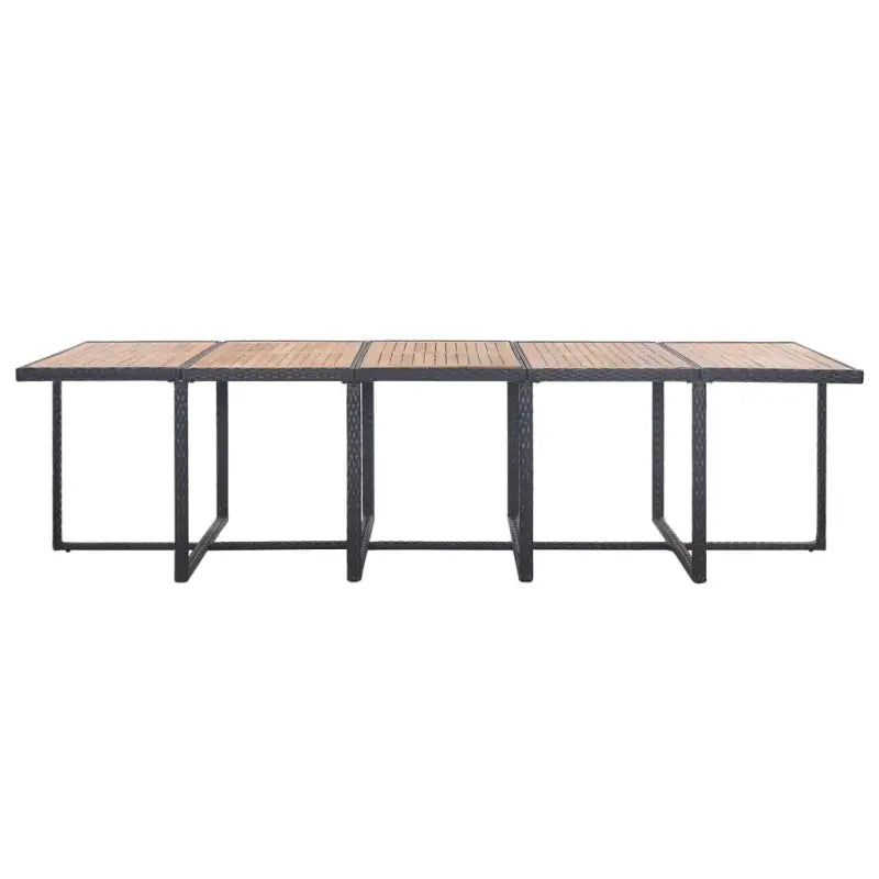 Tuinset met stalen frame en houten blad voor buitengebruik - Zwart en bruin / 10x Fauteuil + 4x voetensteun + Tafel