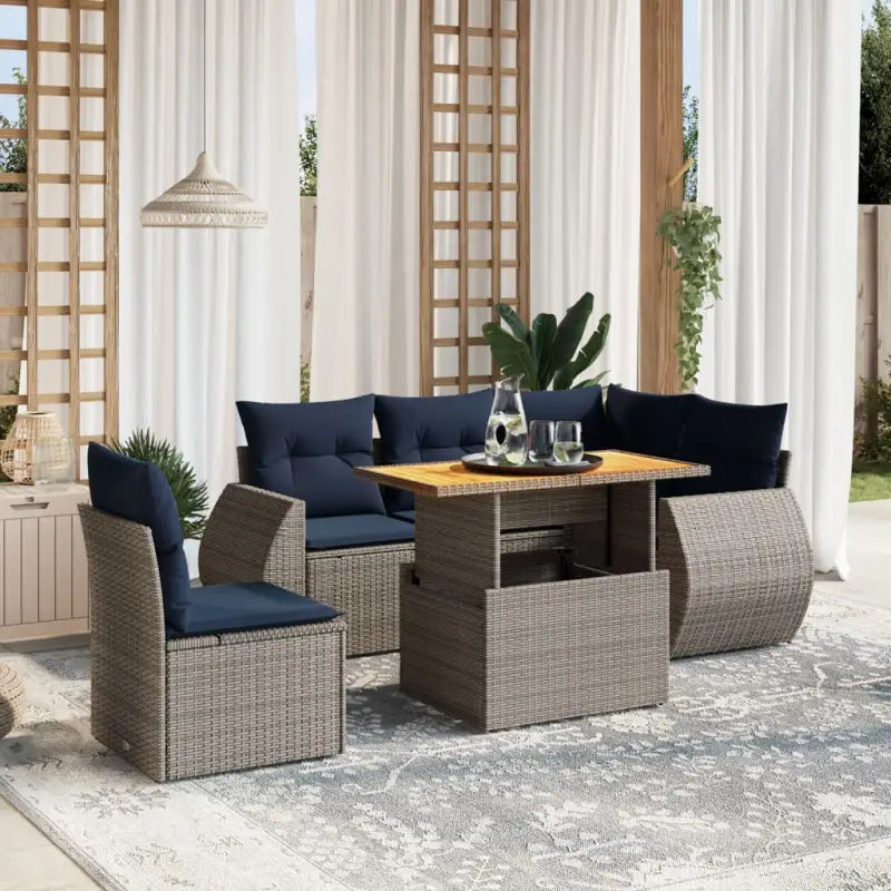 Tuinset met zwart materiaal en gepoedercoat staal afmetingen - Grijs / table + 1x corner + 2x middle - Tuinsets