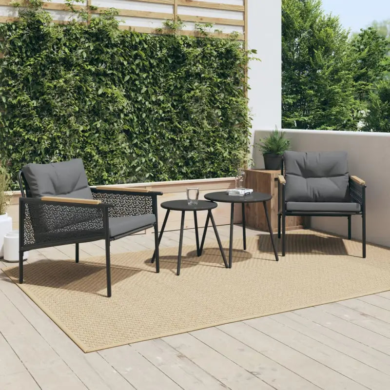 Tuinset met zwart materiaal en gepoedercoat staal voor buitenplezier - 2 x Fauteuil + 2 x Tafel - Tuinsets