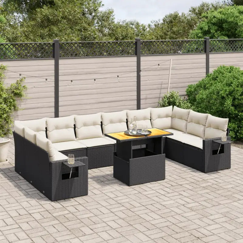 Tuinset met zwart materiaal en gepoedercoat staal voor buitenplezier - Zwart en crème / 6x midden + 4x hoek + Tafel