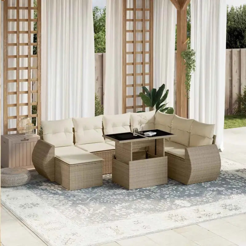 Tuinset met zwart materiaal en gepoedercoat staal voor comfort - beige en crèmekleurig / Met tafel - Tuinsets