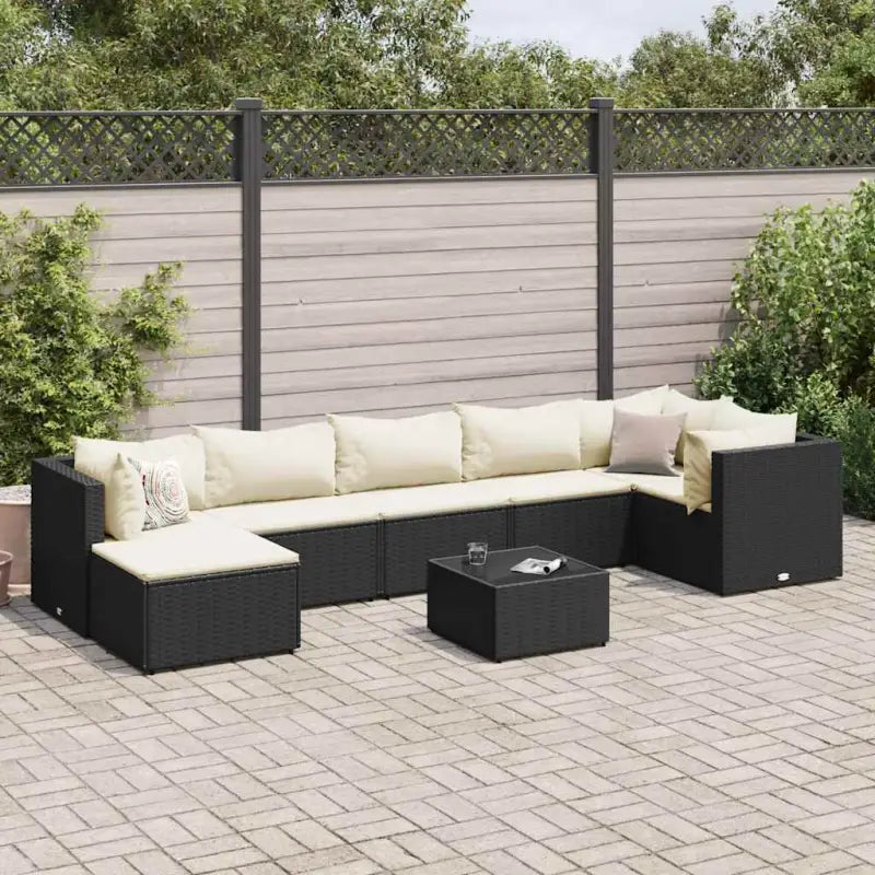 Tuinset van bruin materiaal met gepoedercoat staal en afmetingen - Zwart en crème / 3x hoek + 3x midden + Tafel