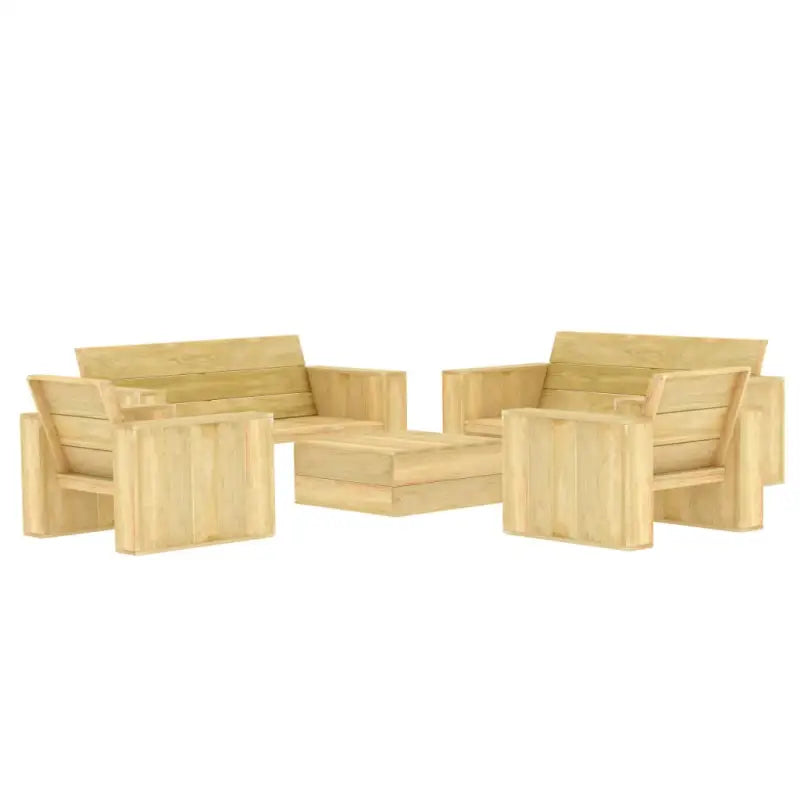 Tuinset van geïmpregneerd grenenhout voor terras en tuinplezier - 2x Bank + 2x Fauteuil + Tafel - Tuinsets