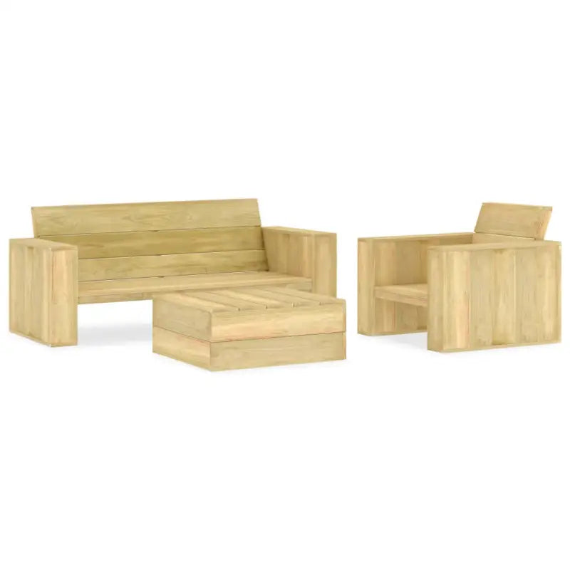 Tuinset van geïmpregneerd grenenhout voor terras en tuinplezier - Bank + Fauteuil + Tafel - Tuinsets