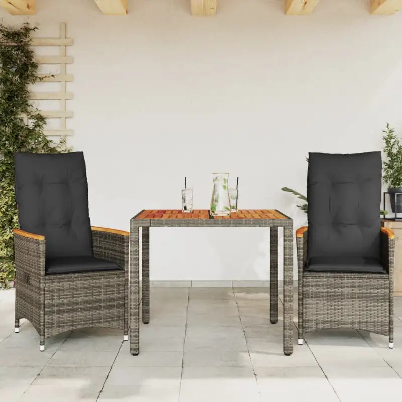 Tuinset van grijs materiaal met massief acaciahout en olieafwerking - 90 x 90 x 75 cm / pe rattan - Tuinsets