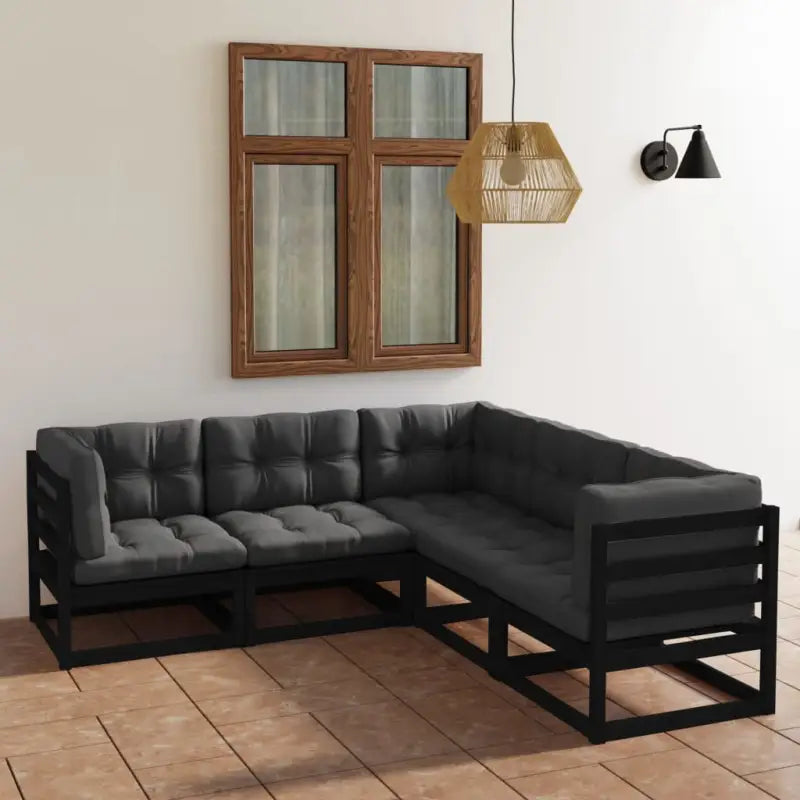 Tuinset van massief grenenhout met comfortabele rug- en zijkussens - Zwart - Tuinsets