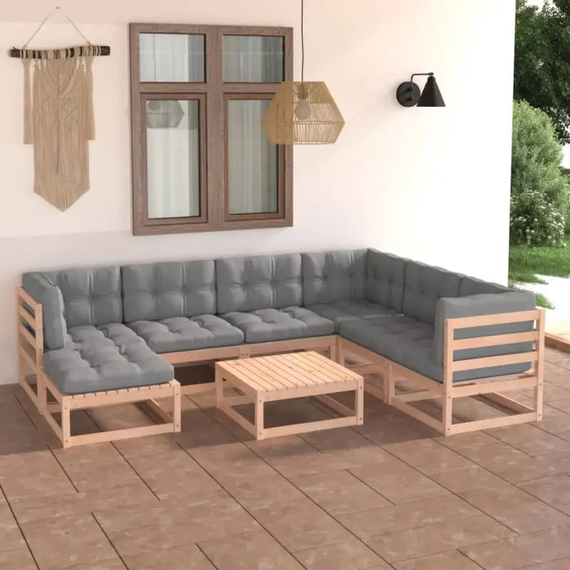 Tuinset van massief grenenhout met rug- en zijkussens voor comfort - Naturel / Ja - Tuinsets
