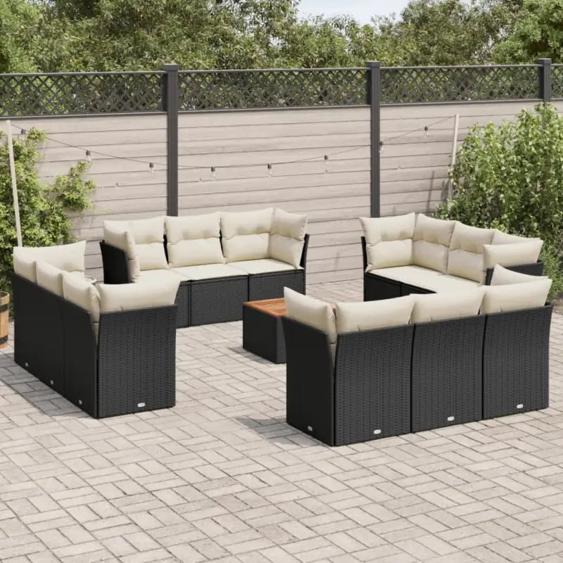 Tuinset van poly rattan en gepoedercoat staal met grote afmetingen - Zwart en crème - Tuinsets