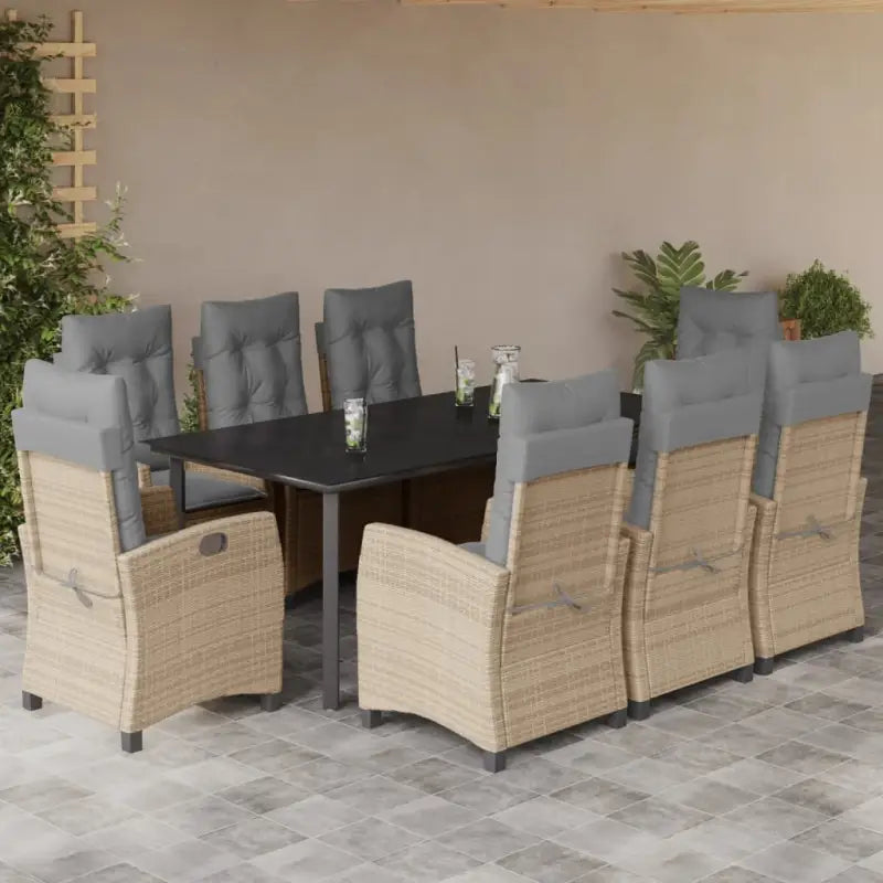 Tuinset van poly rattan met gemakkelijk schoon en gehard glas oppervlak - 200 cm tafellengte / Zonder voetensteun