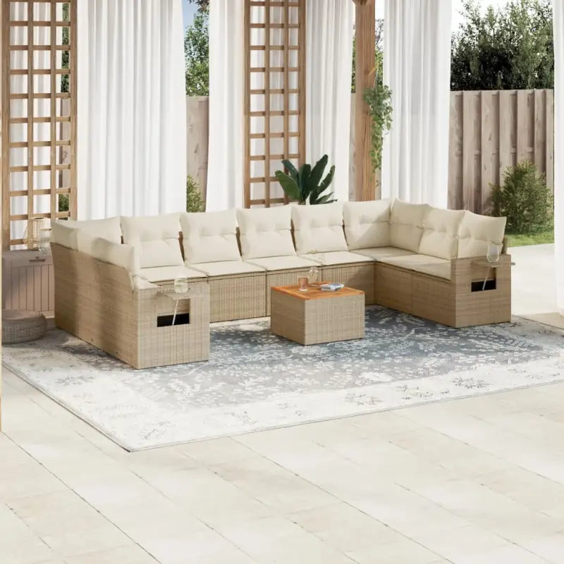 Tuinsets in gemengd beige voor een comfortabele buitenruimte - beige en crèmekleurig / 2x hoek + 6x midden + Tafel