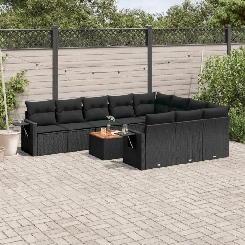 Tuinsets in gemengd beige voor een comfortabele buitenruimte - Zwart / 6x midden + 2x hoek + Tafel - Tuinsets