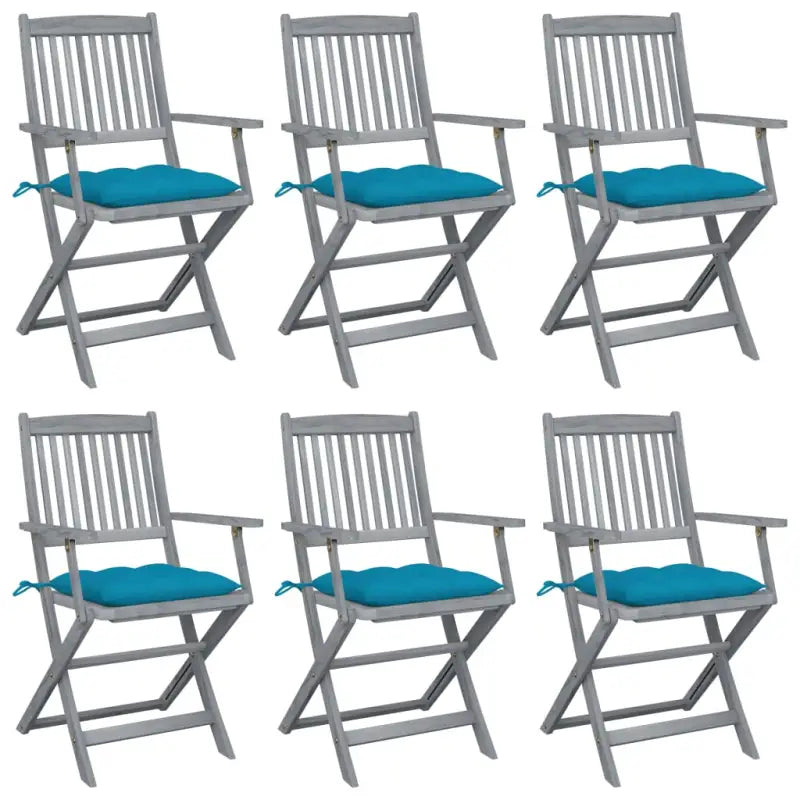 Tuinstoelen set van massief acaciahout met kussens voor buitenâ - lichtblauw / 6 - Tuinstoelen