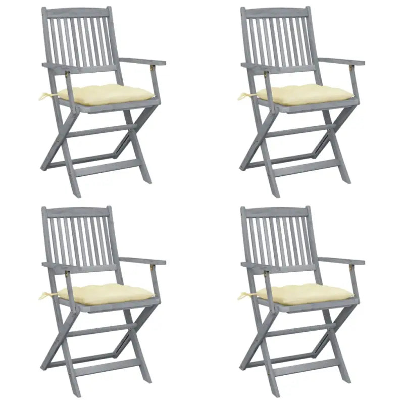 Tuinstoelen set van massief acaciahout met kussens voor buitenâ - Crème / 4 - Tuinstoelen