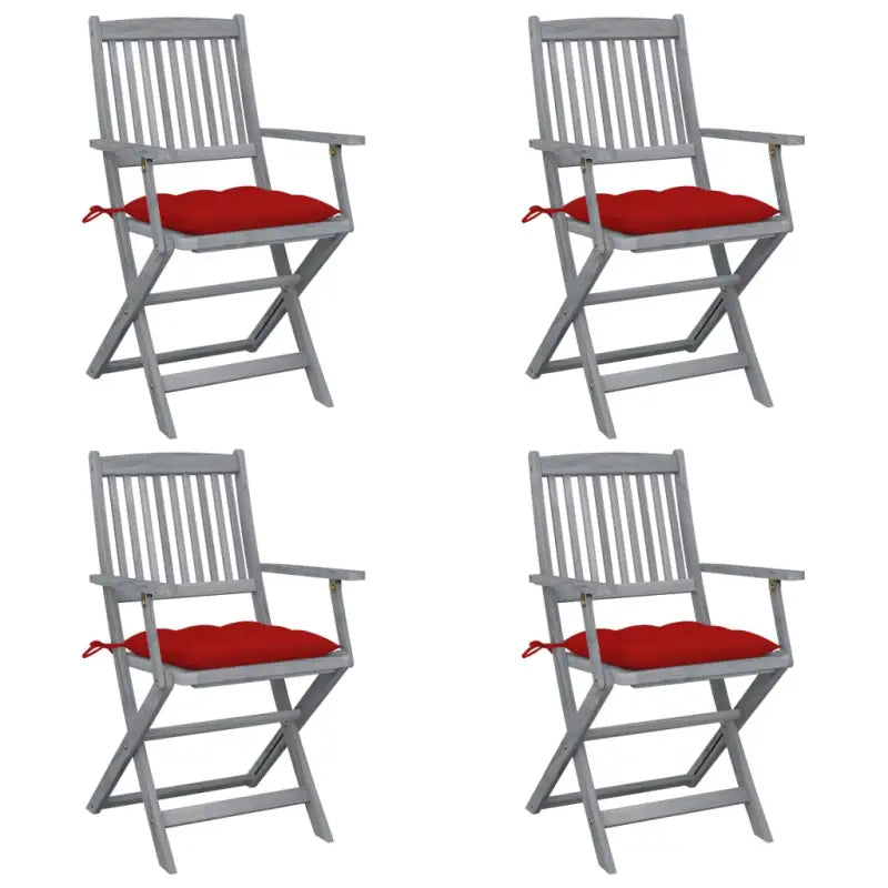 Tuinstoelen set van massief acaciahout met kussens voor buitenâ - Rood / 4 - Tuinstoelen