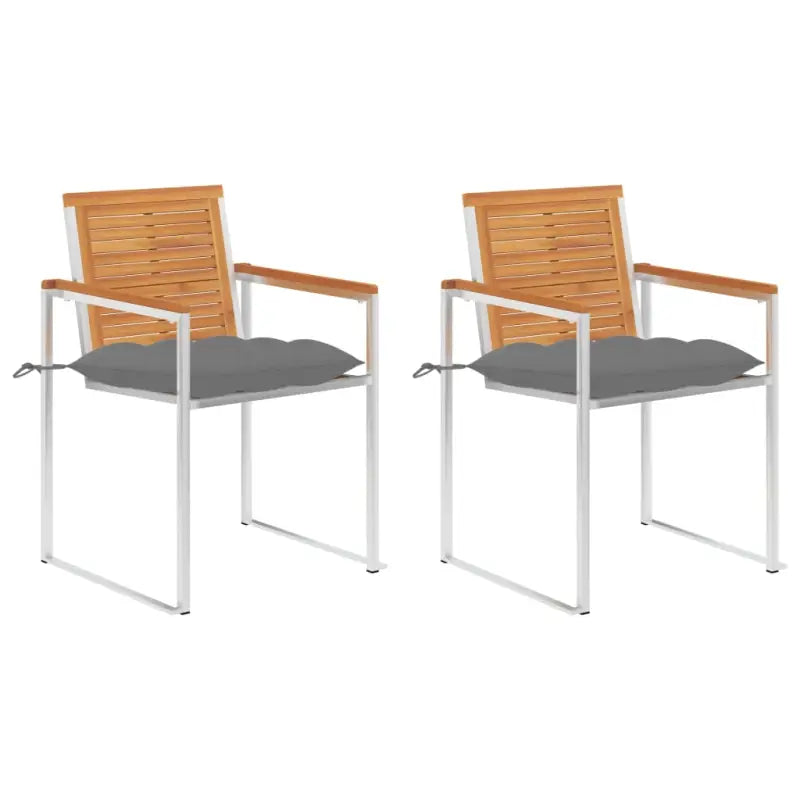 Tuinstoelen van massief acaciahout en roestvrij staal voor buitengebruik - Grijs / 2 - Tuinstoelen