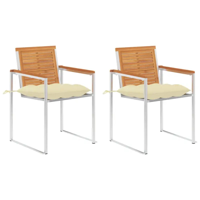 Tuinstoelen van massief acaciahout en roestvrij staal voor buitengebruik - Crème / 2 - Tuinstoelen